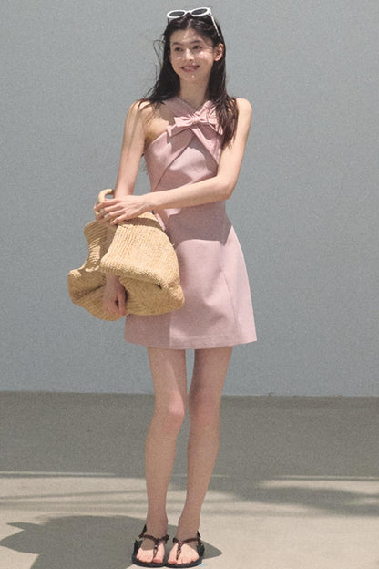 Cherry Melon Sleeveless Halterneck A-Line Dress