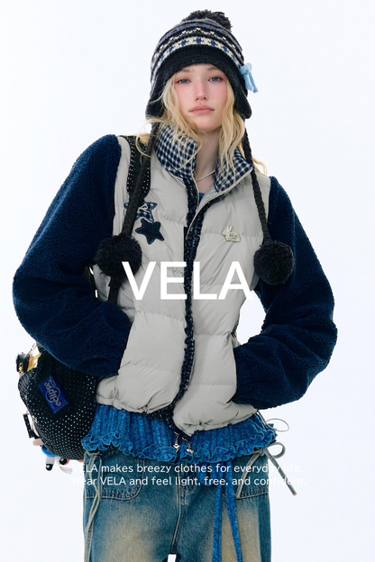 Star Print Color-Blocking Cotton Coat