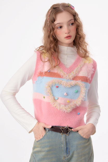 Vintage Pink Knitted V-Neck Sweater Vest