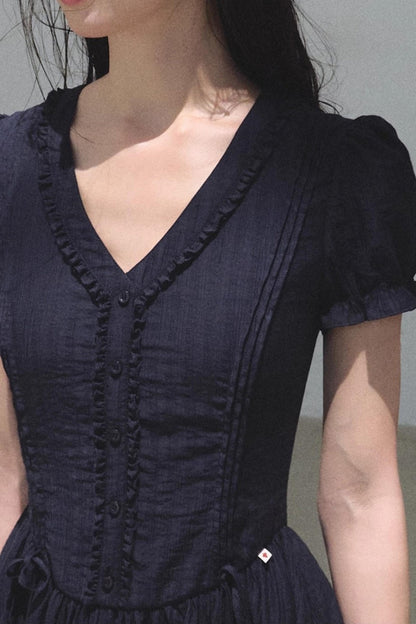 Blue Hour V-Neck Double-Sleeved Dress