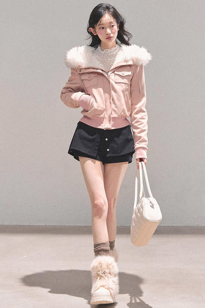 Lamb Wool Hooded Winter Coat