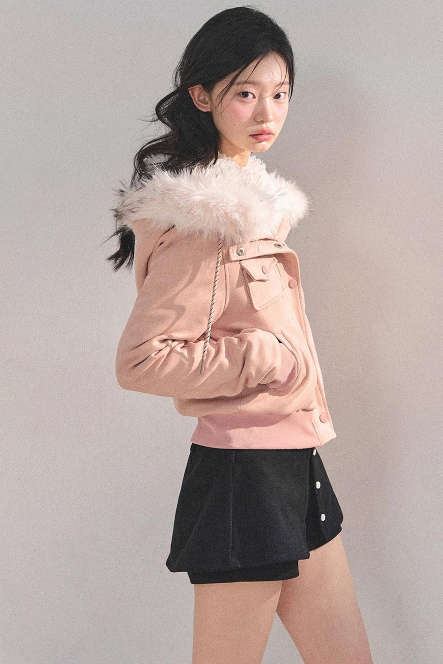 Lamb Wool Hooded Winter Coat