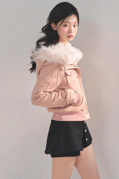 Lamb Wool Hooded Winter Coat