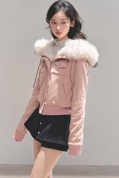 Lamb Wool Hooded Winter Coat