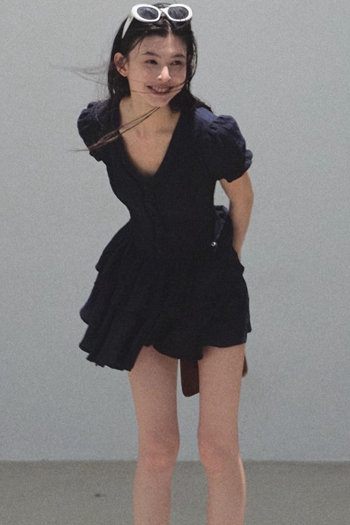 Blue Hour V-Neck Double-Sleeved Dress