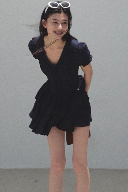 Blue Hour V-Neck Double-Sleeved Dress