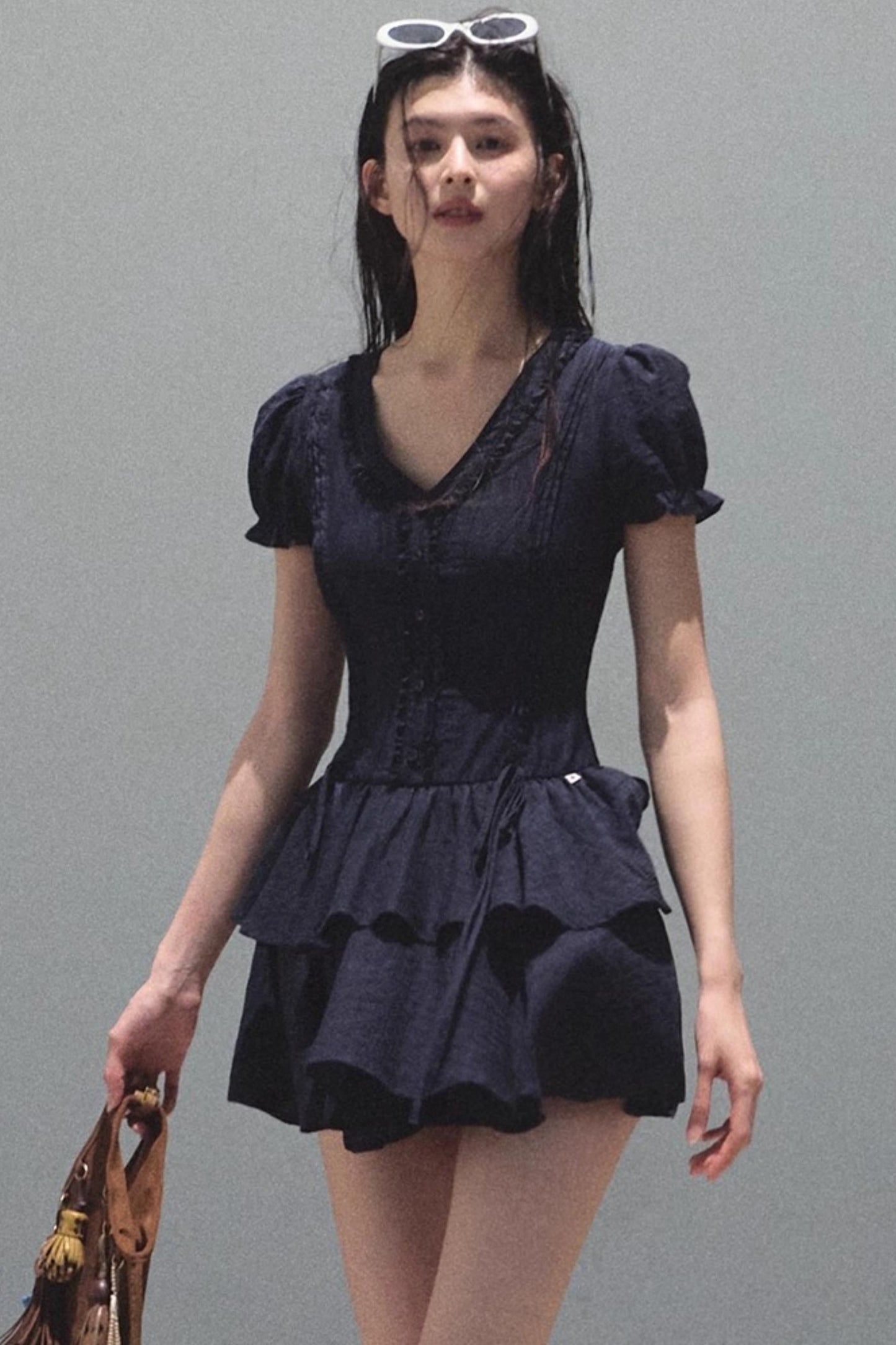 Blue Hour V-Neck Double-Sleeved Dress