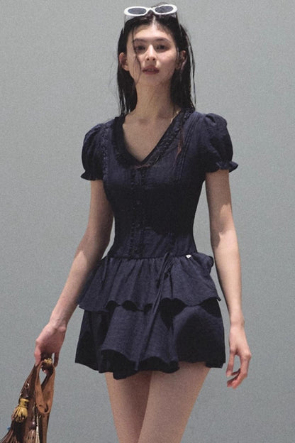 Blue Hour V-Neck Double-Sleeved Dress