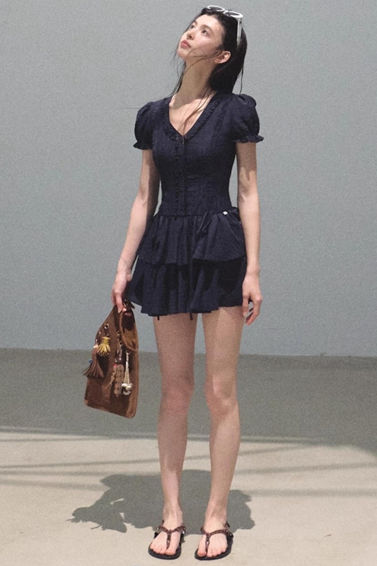 Blue Hour V-Neck Double-Sleeved Dress