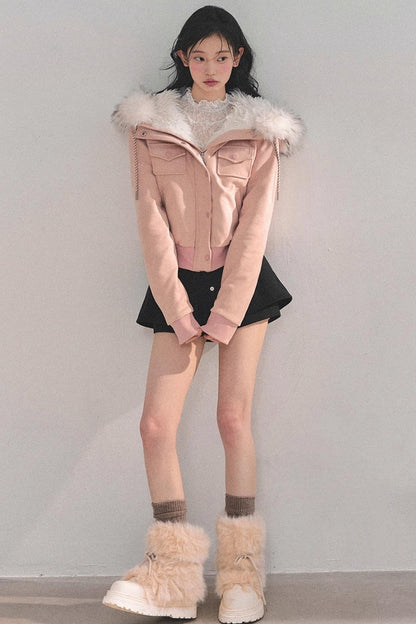 Lamb Wool Hooded Winter Coat