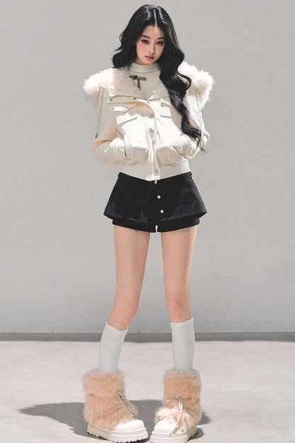 Lamb Wool Hooded Winter Coat