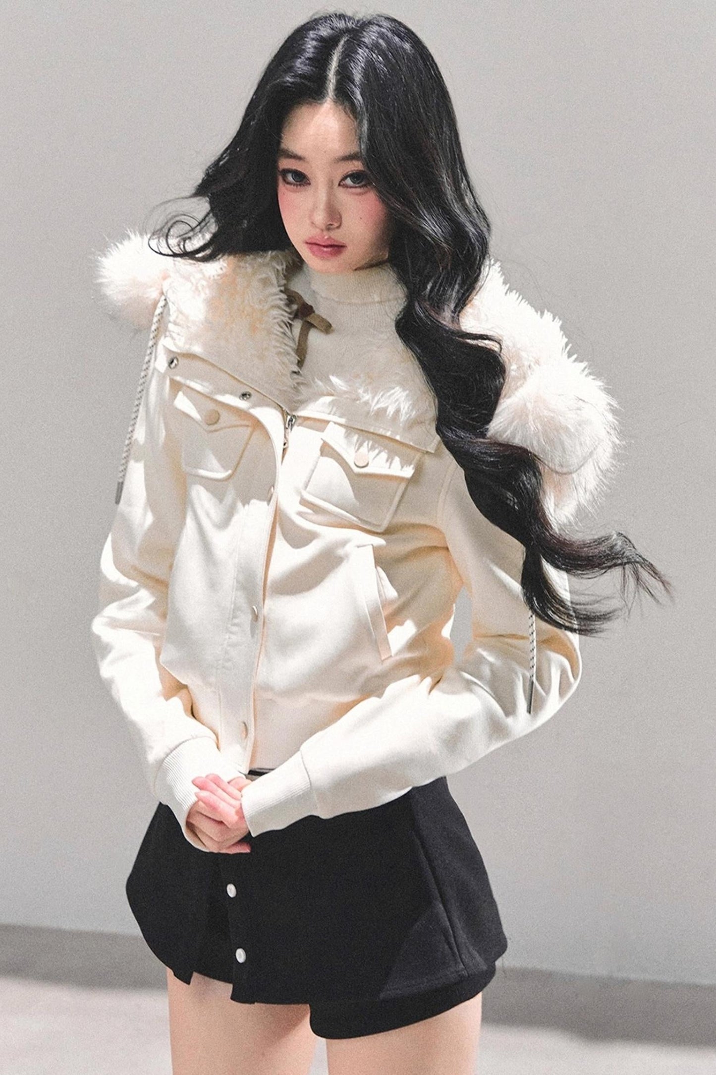 Lamb Wool Hooded Winter Coat