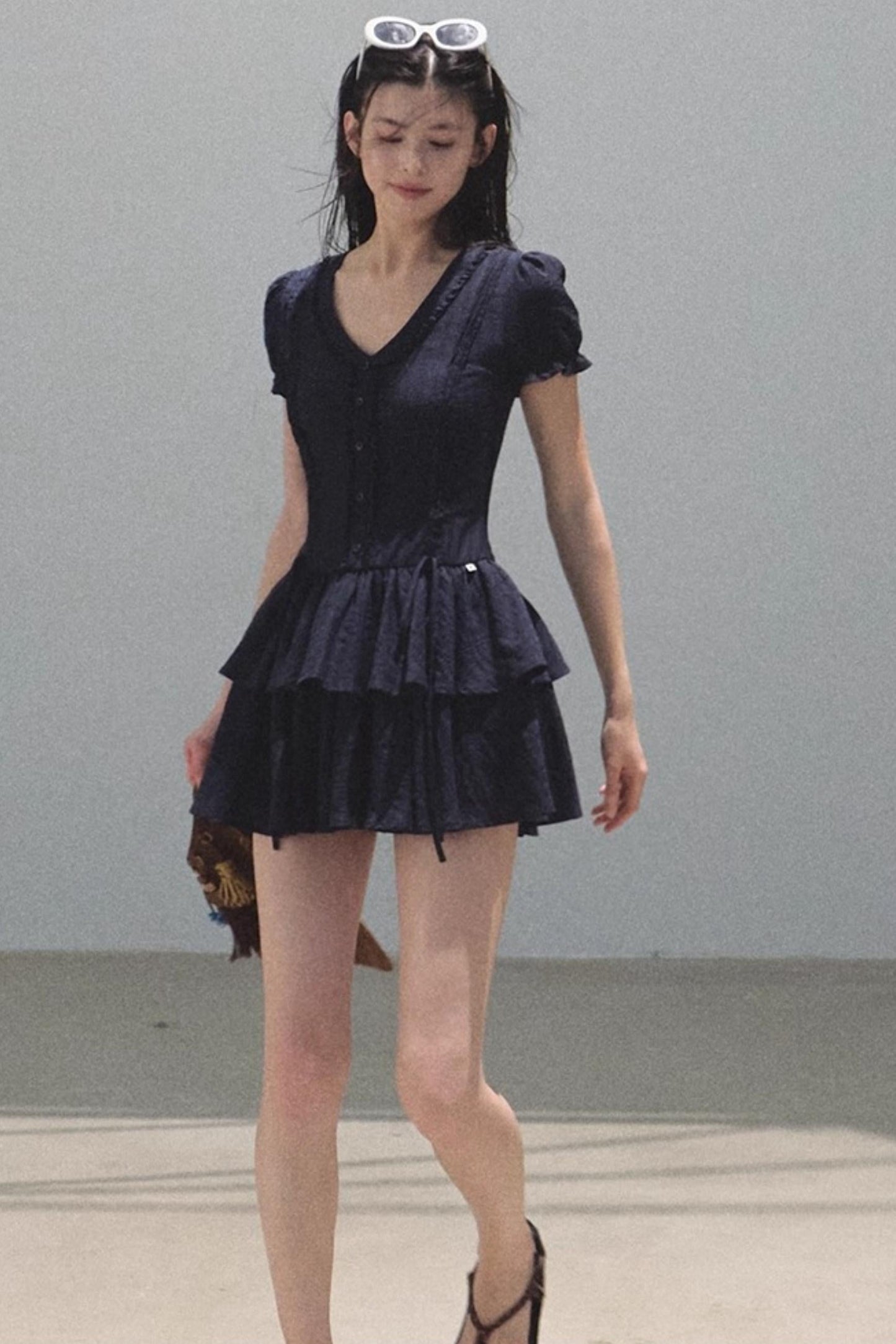 Blue Hour V-Neck Double-Sleeved Dress