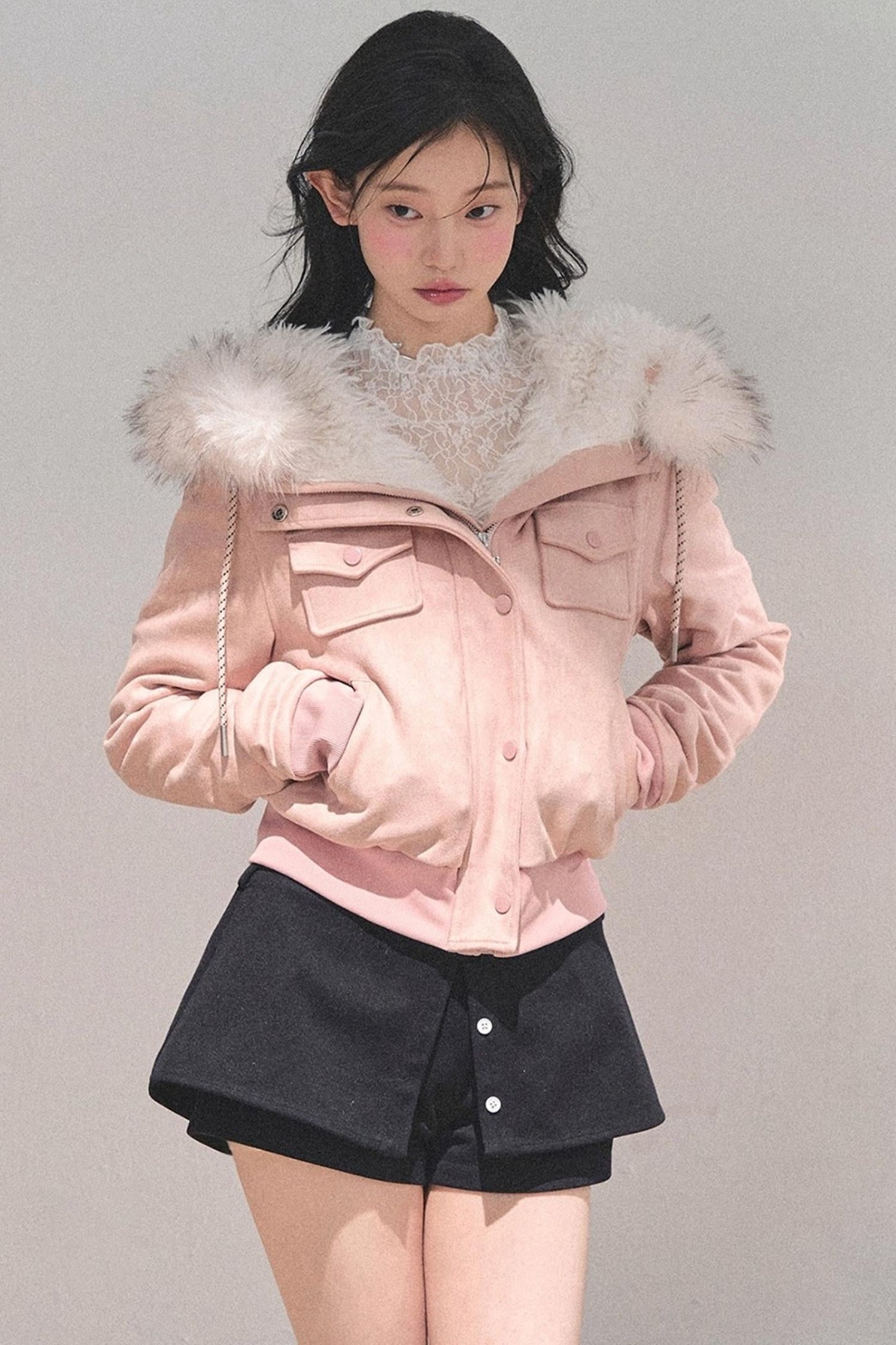 Lamb Wool Hooded Winter Coat