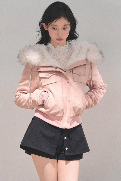 Lamb Wool Hooded Winter Coat