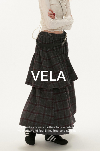 Fake Two-Piece Plaid Skirt