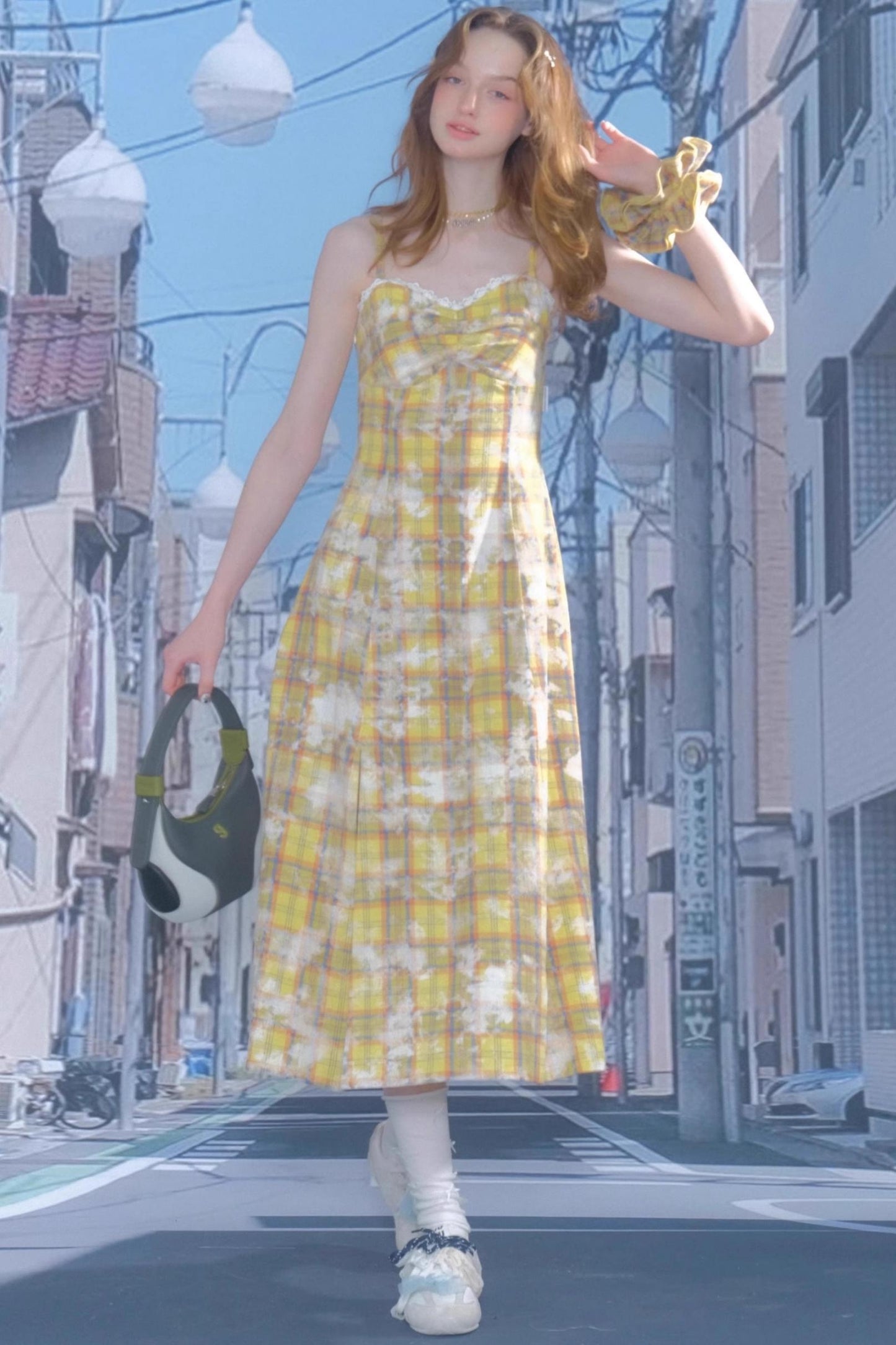 Vintage Yellow Plaid Halter Dress