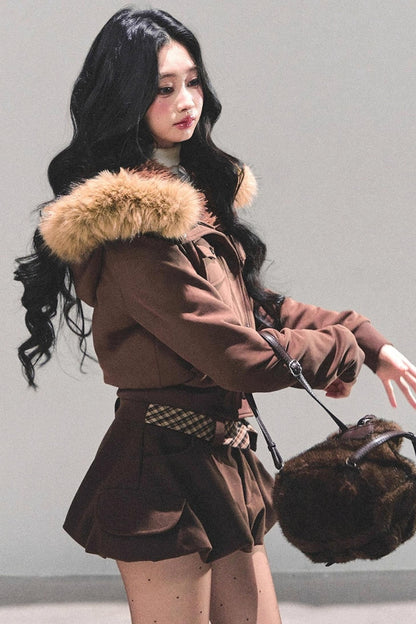 Lamb Wool Hooded Winter Coat