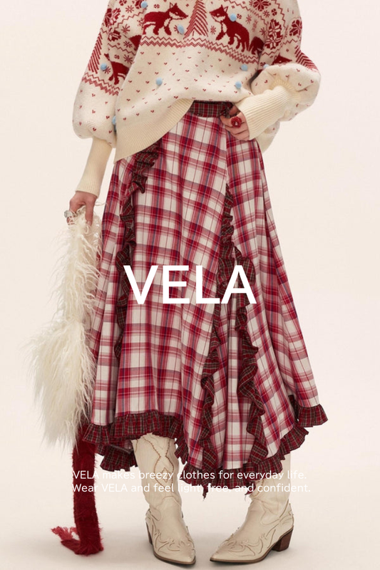 Spliced Plaid Long Skirt