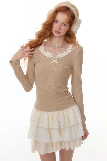Fake Two Bow Halterneck Top