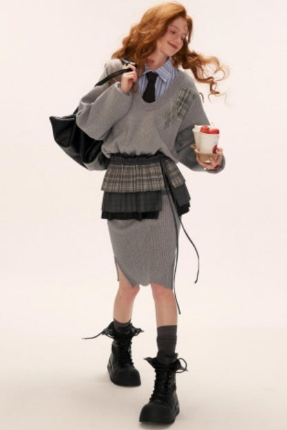 气质灰色毛衣连衣裙