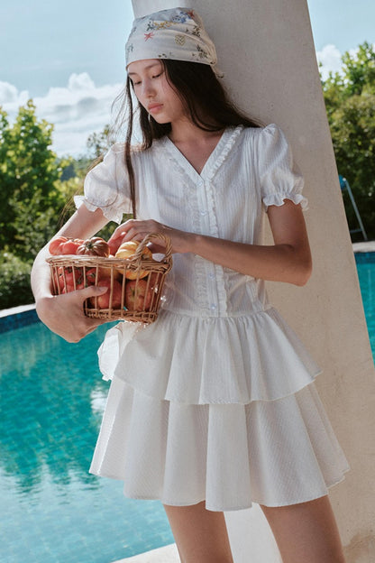 Blue Hour V-Neck Double-Sleeved Dress