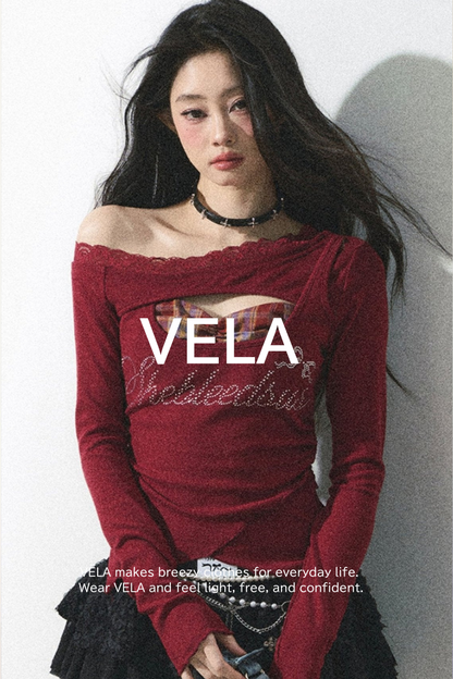 Red Lace One-Shoulder Top