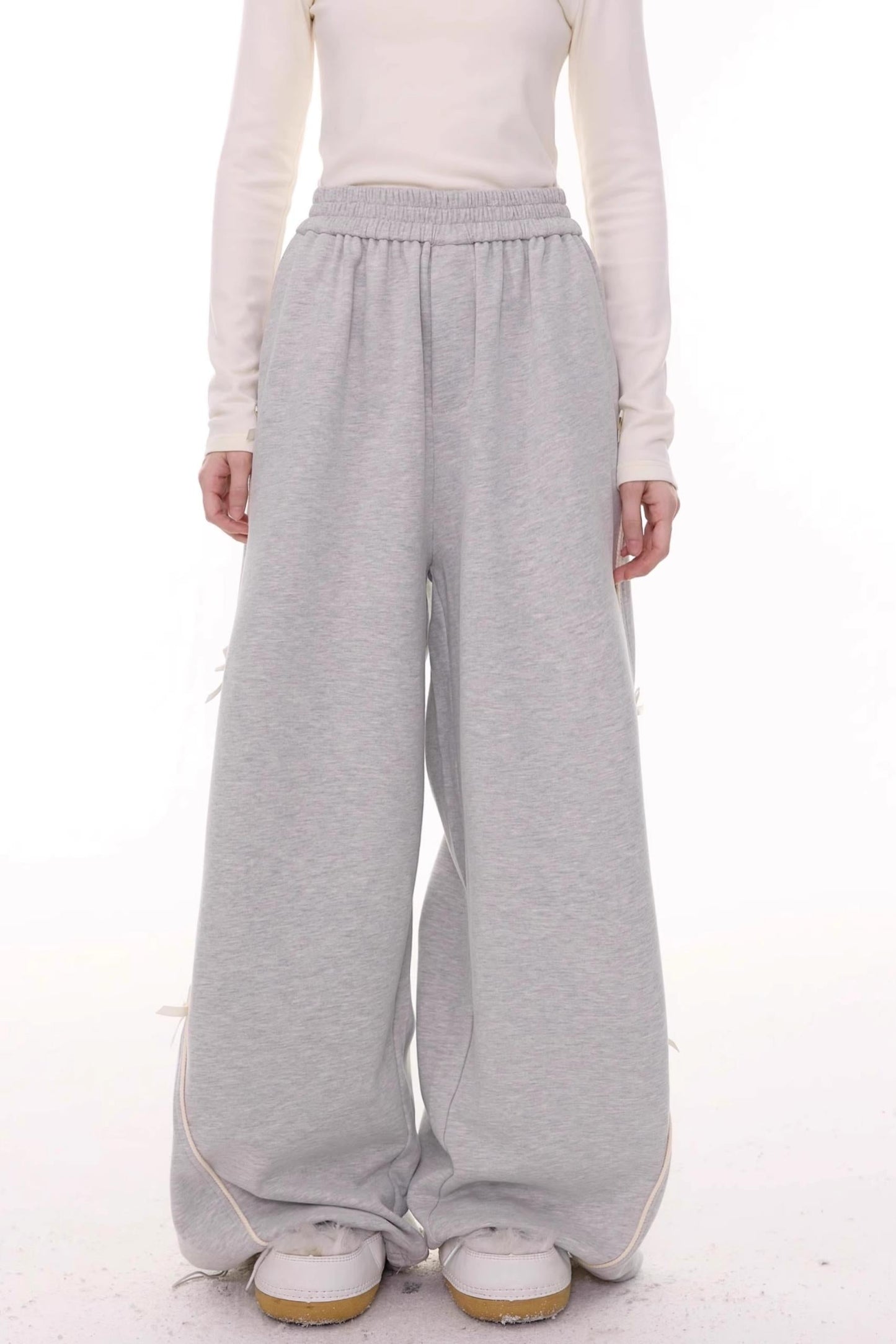 Gray Bow Wide-Leg Sweatpants