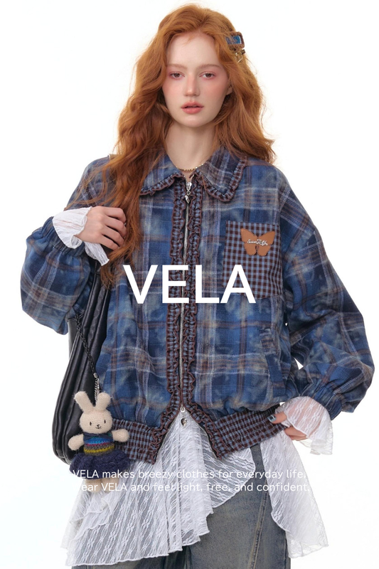 High-End Retro Blue Plaid Jacket