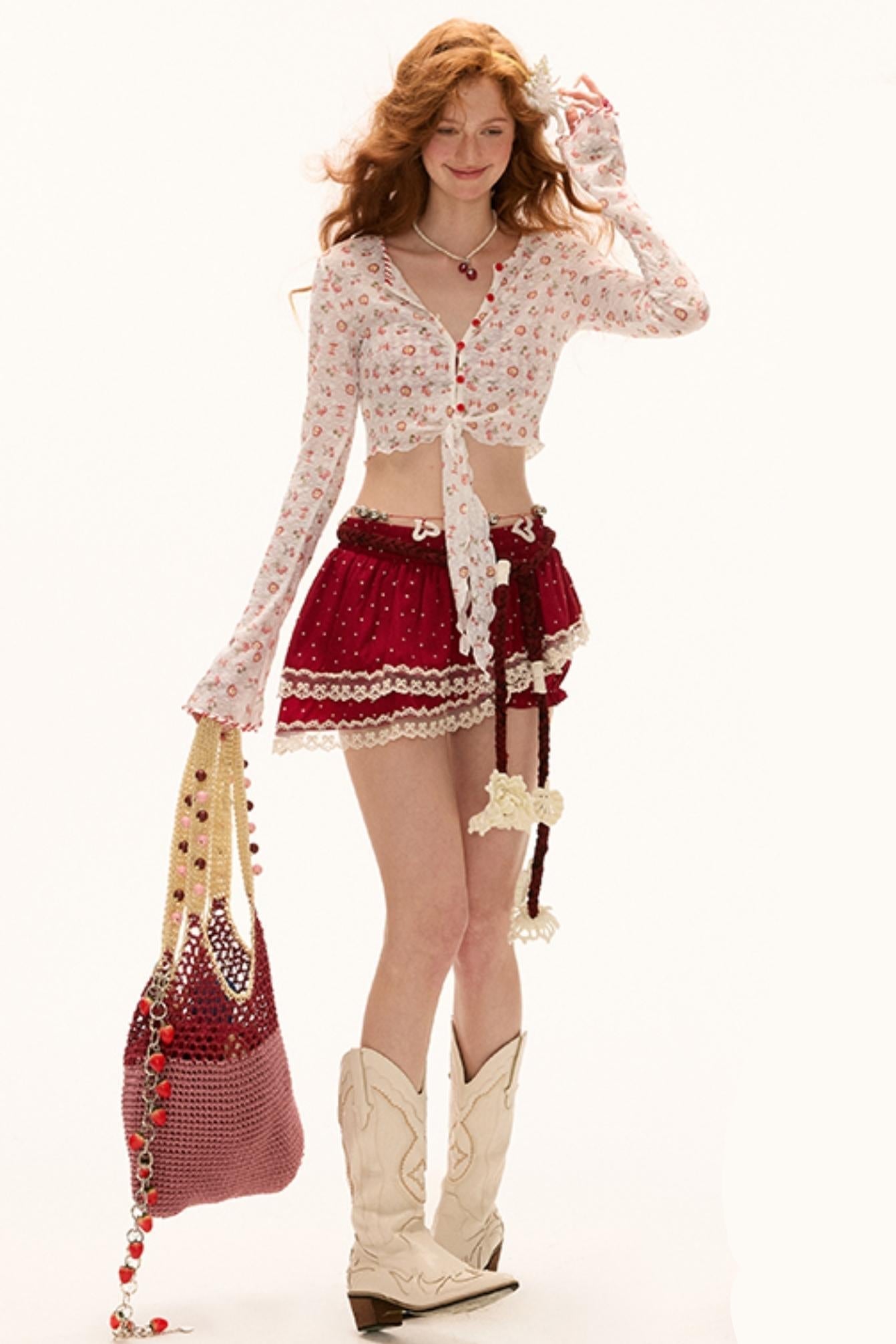 Pink Polka Dot Layered Half-Skirt