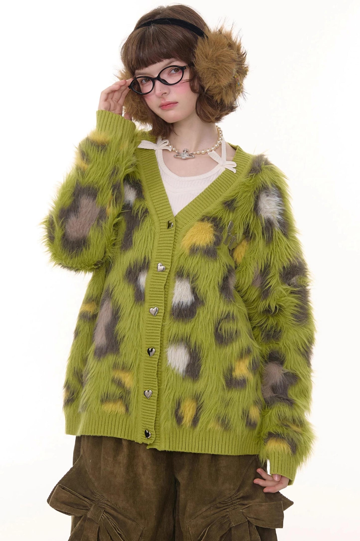 Autumn Glutinous Green Leopard Cardigan