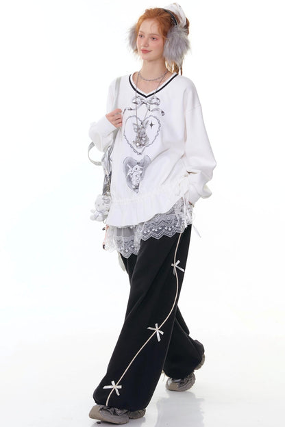 High-Waisted Wide-Leg Sports Sweatpants