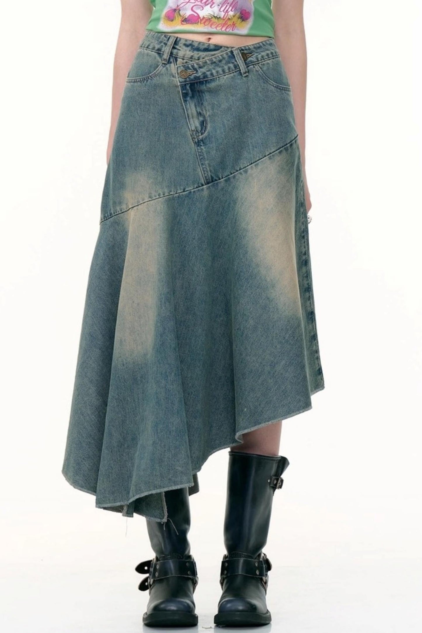 High-Waisted Irregular Denim Skirt