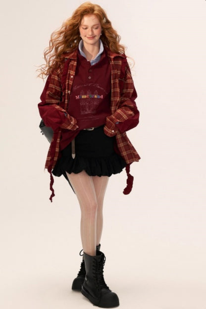 Vintage Patchwork Casual Plaid Shirt