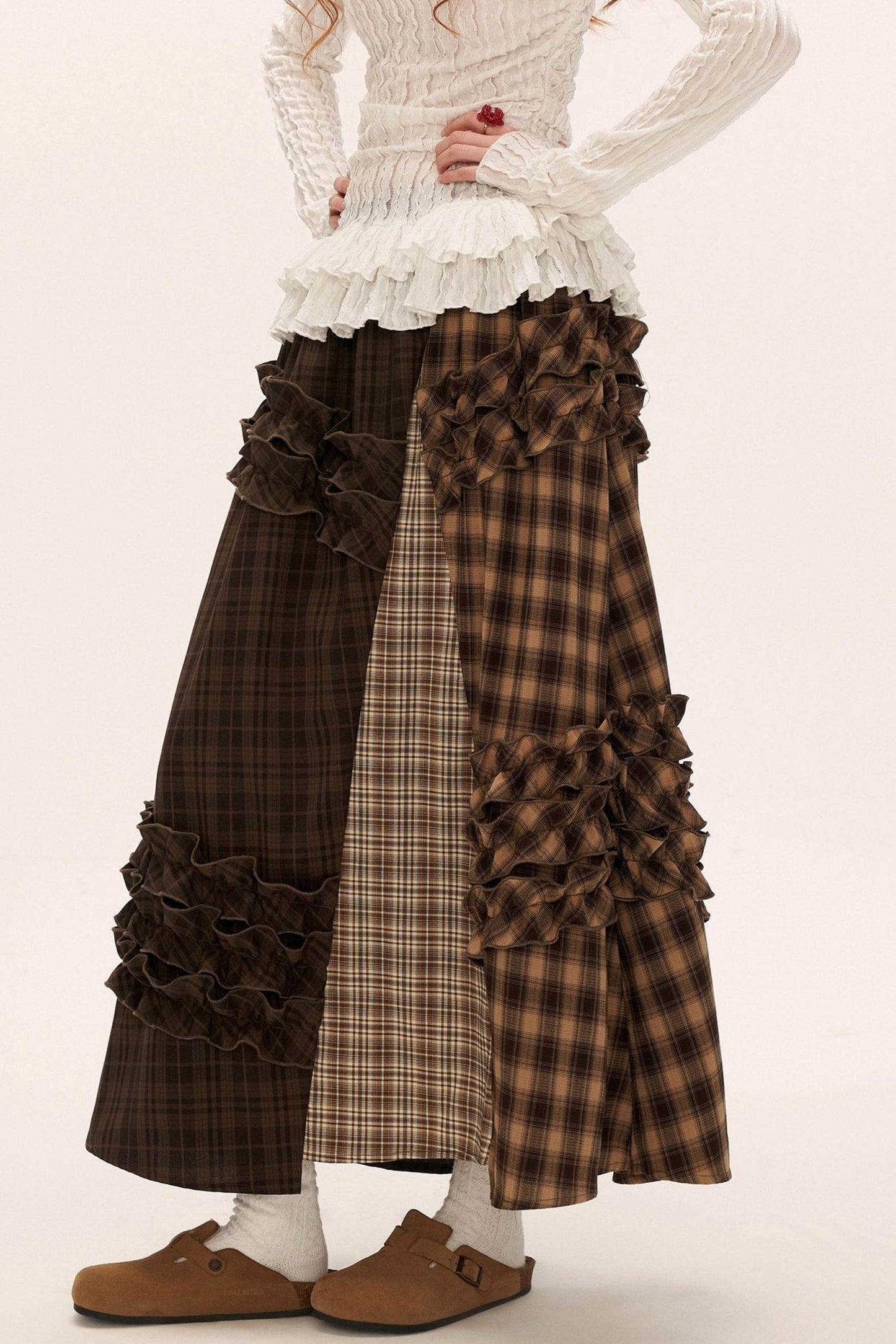 Patchwork Plaid Long Skirt