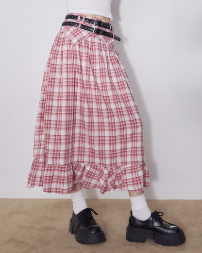 American Retro Red Plaid Skirt