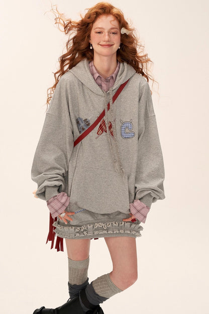 Patch Plaid Hooded Dress