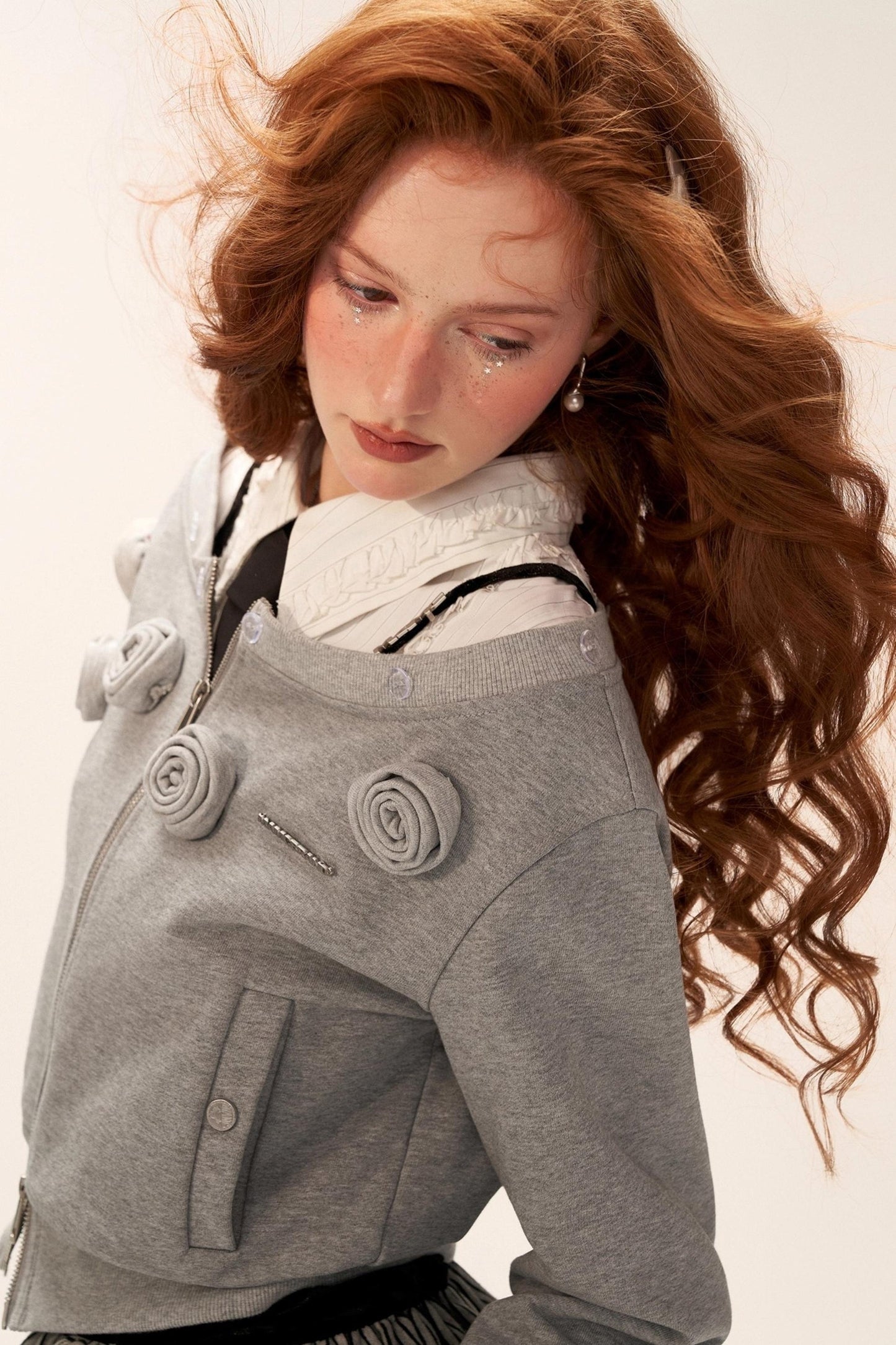 可拆卸毛领双拉链外套