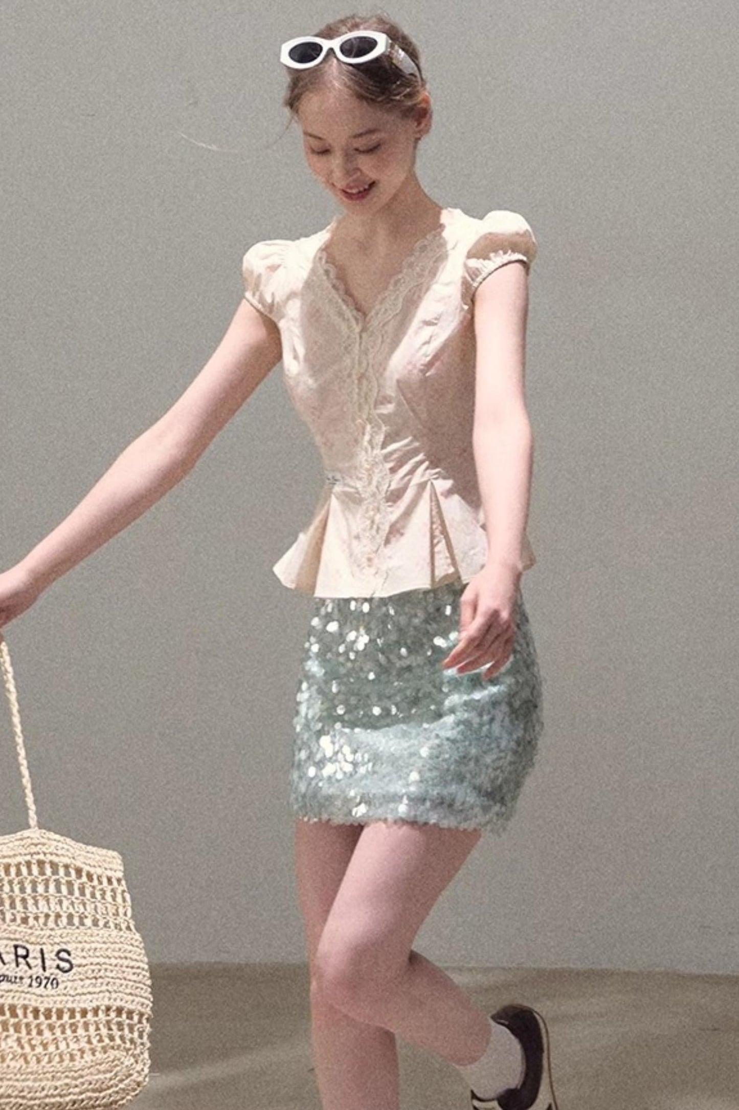 Dual-Color Sequin A-Line Mini Skirt