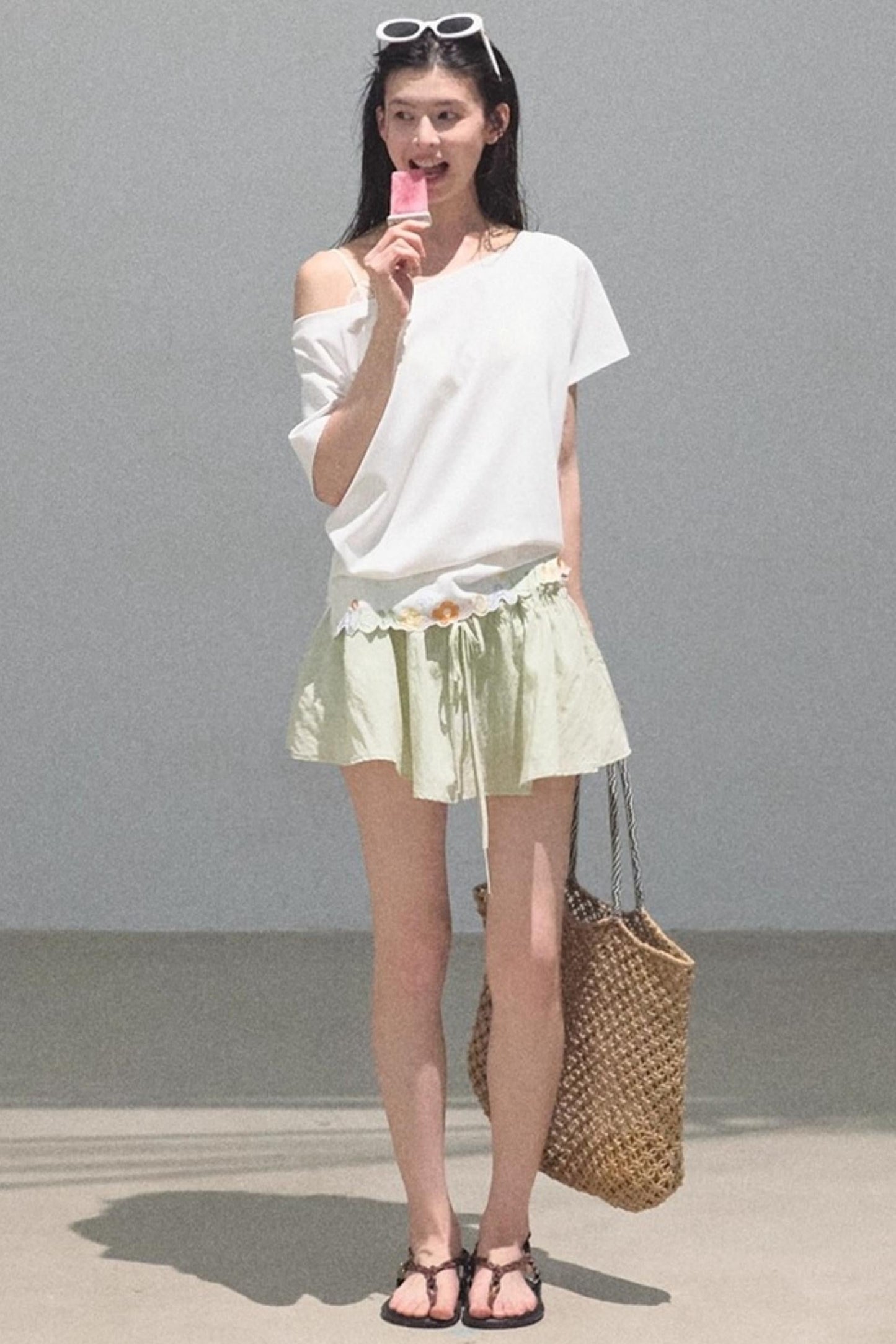 Cotton Off-the-Shoulder Embroidered Shirt