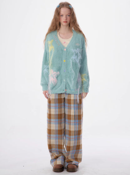 vintage check blue brown pants