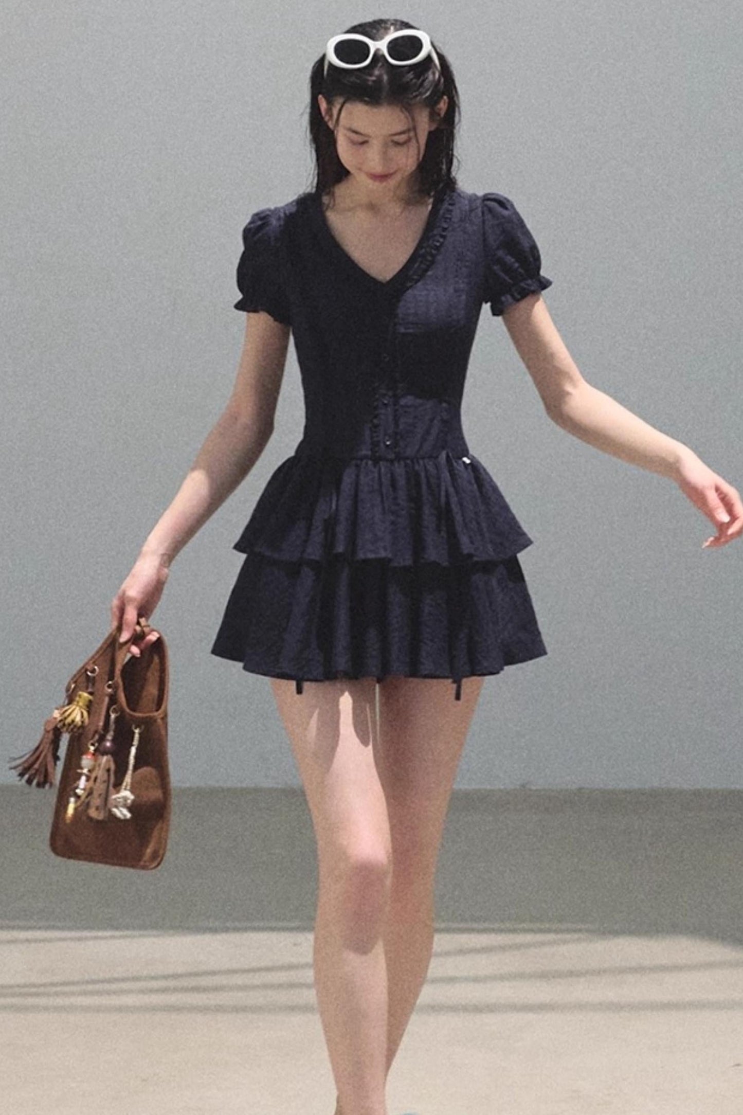 Blue Hour V-Neck Double-Sleeved Dress