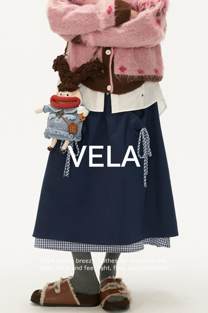 College Check Bow Midi Skirt