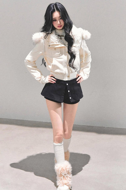 Lamb Wool Hooded Winter Coat