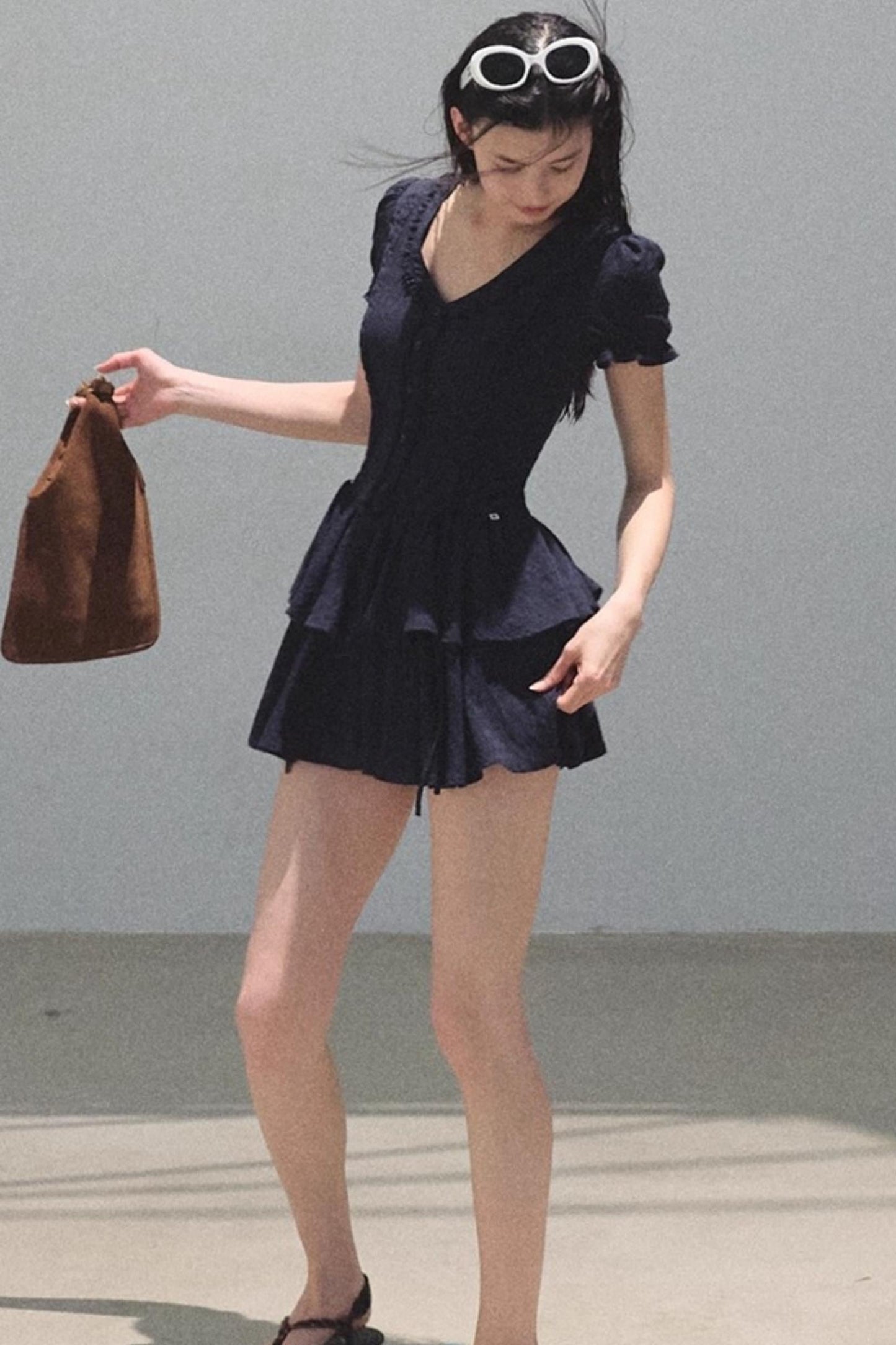 Blue Hour V-Neck Double-Sleeved Dress