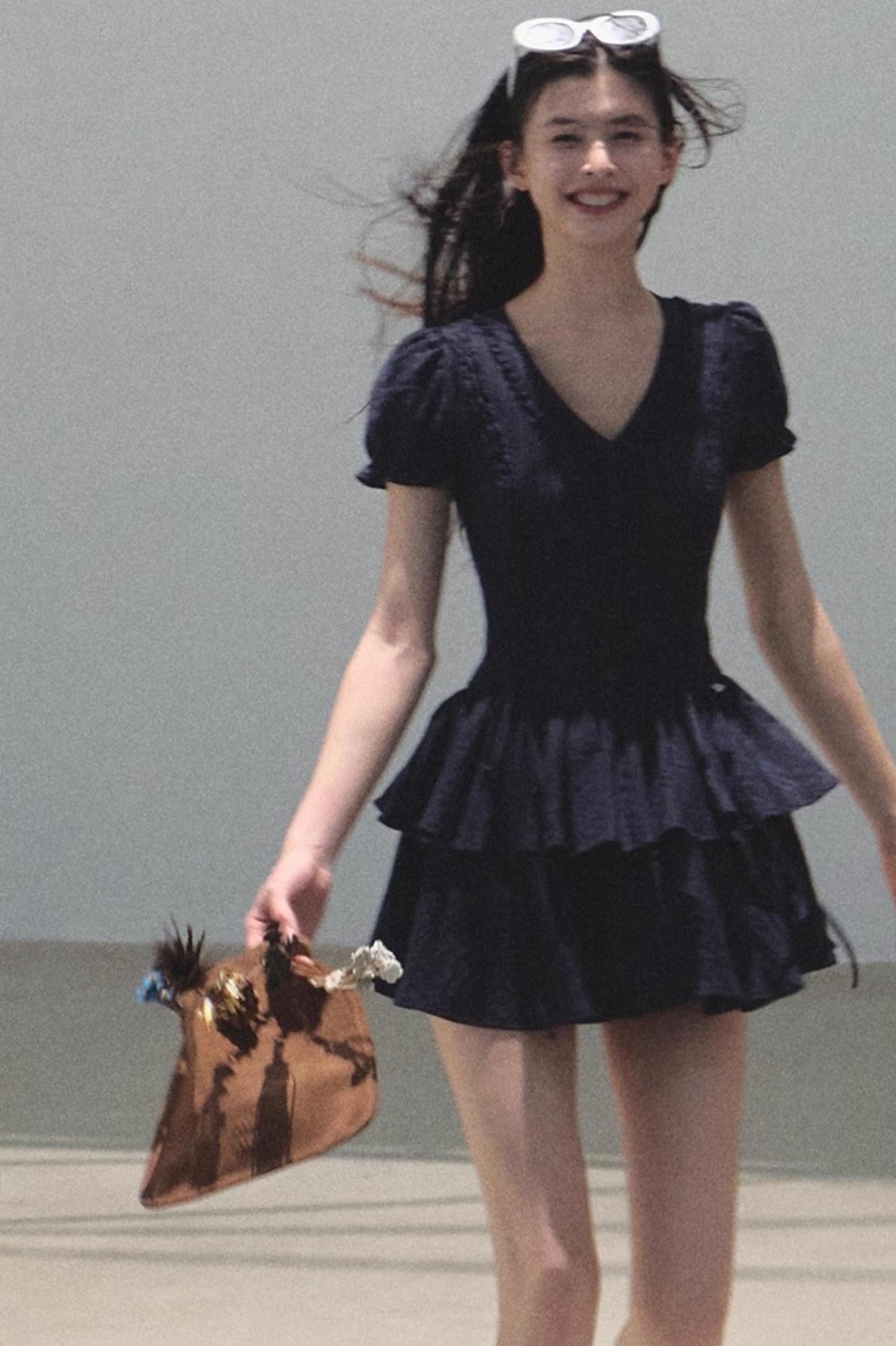 Blue Hour V-Neck Double-Sleeved Dress