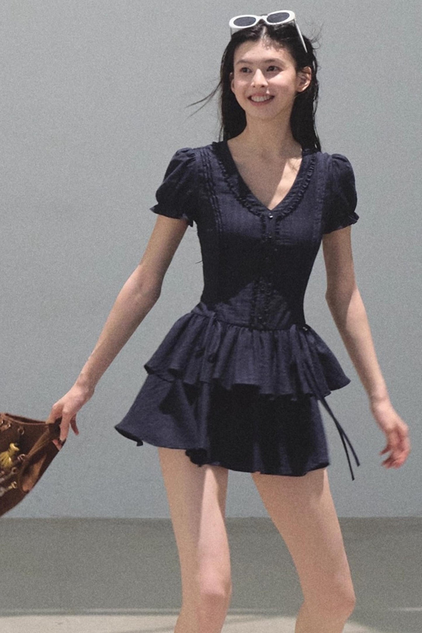 Blue Hour V-Neck Double-Sleeved Dress