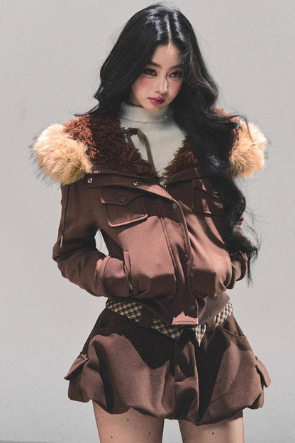 Lamb Wool Hooded Winter Coat