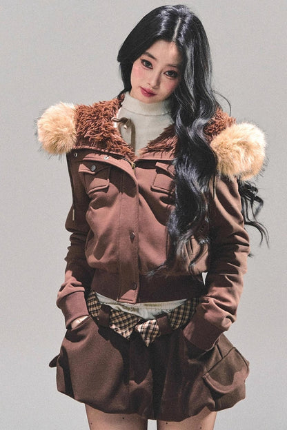 Lamb Wool Hooded Winter Coat