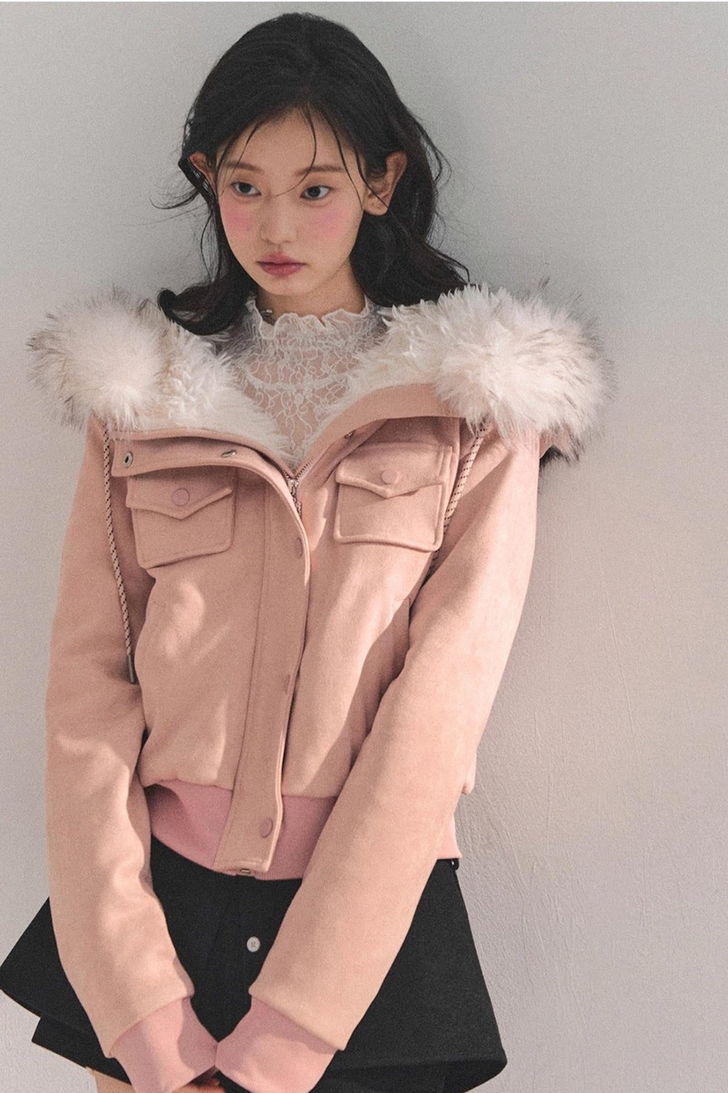 Lamb Wool Hooded Winter Coat